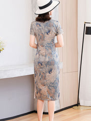 Shimmer Floral Midi Qipao / Cheongsam Party Dress
