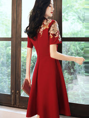 Embroidered Midi A-Line Qipao / Cheongsam Wedding Dress