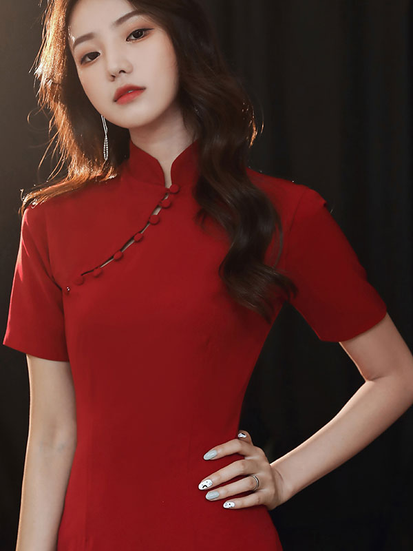 Burgundy Short Wedding Qipao / Cheongsam Party Dress