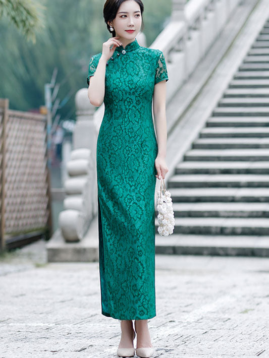 Green Red Lace Modern Qipao / Cheongsam Prom Dress