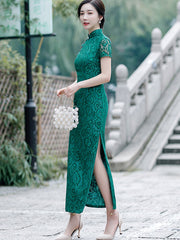 Green Red Lace Modern Qipao / Cheongsam Prom Dress