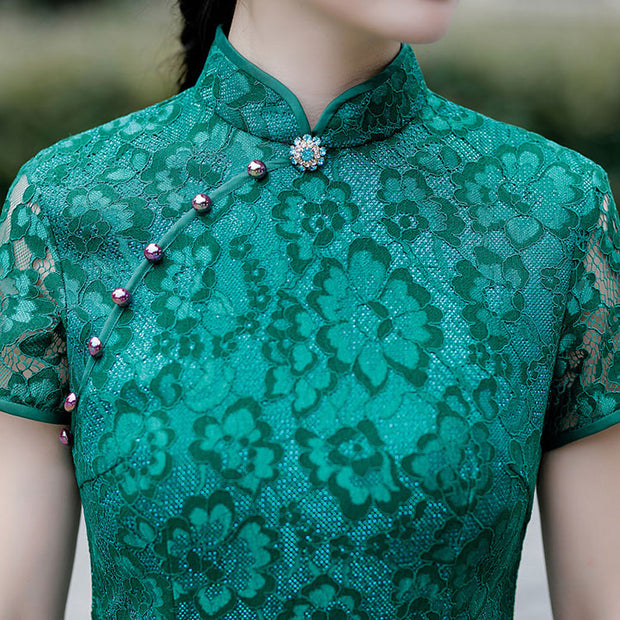 Green Red Lace Modern Qipao / Cheongsam Prom Dress - IMALLURE – imallure