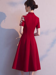 Burgundy Embroidered A-Line Wdding Qipao / Cheongsam Dress