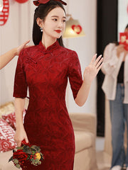 Winter Lace Midi Wedding Qipao Cheongsam Dress