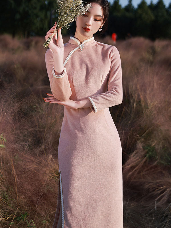 Two Piece Wool Blend Winter Cheongsam Dress and Waistcoat