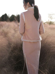 Two Piece Wool Blend Winter Cheongsam Dress and Waistcoat