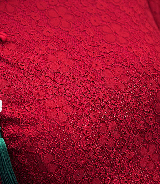 Burgundy Lace Winter Qipao Cheongsam Party Dress