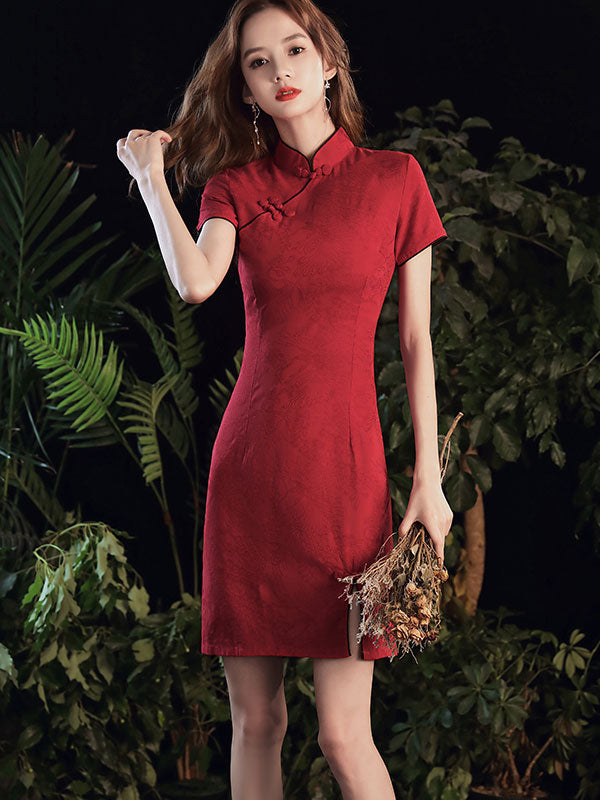 Short Red Floral Wedding Qipao Cheongsam Party Dress