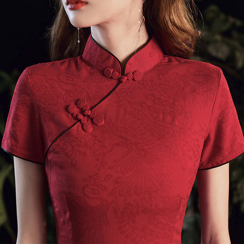 Short Red Floral Wedding Qipao Cheongsam Party Dress