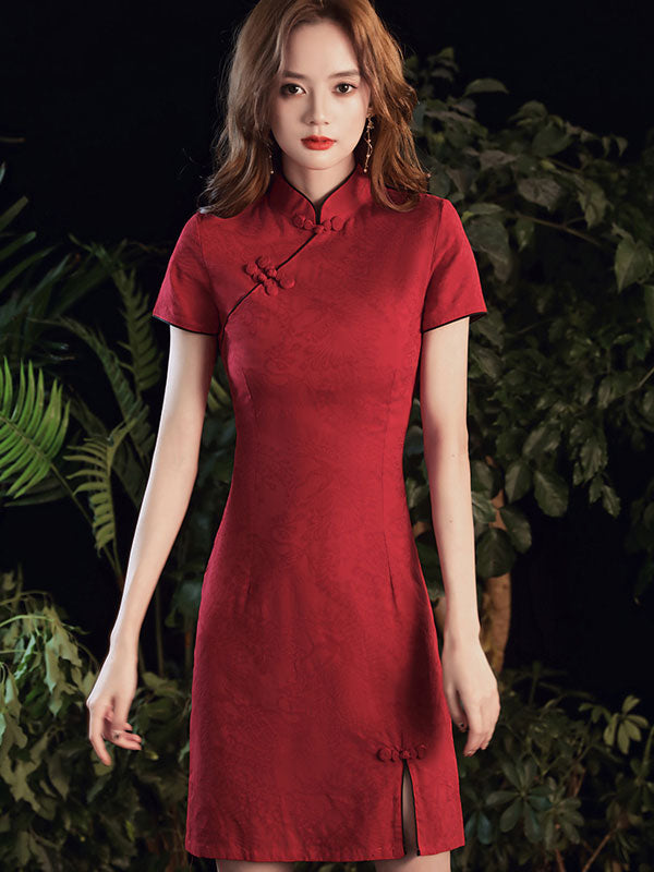 Short Red Floral Wedding Qipao Cheongsam Party Dress