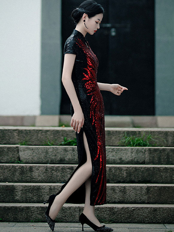 Bridal Mother's Sequined Ankle-Length Cheongsam Qipao  Dress