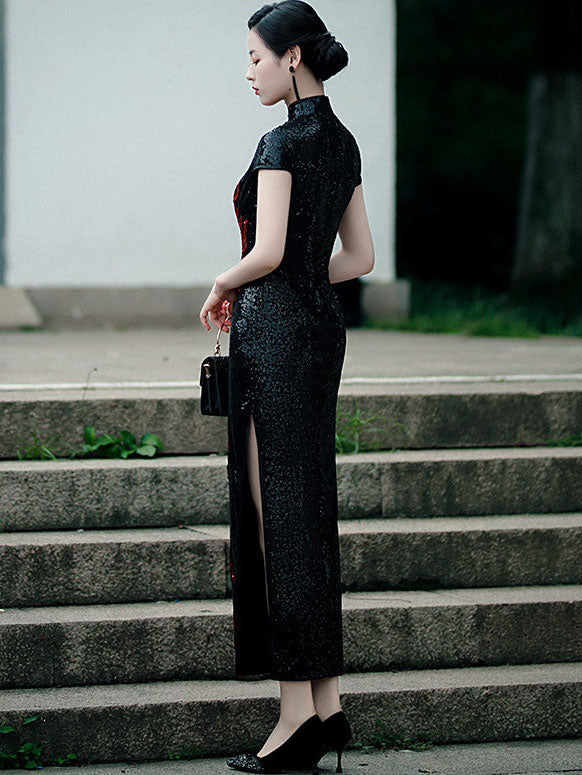 Bridal Mother's Sequined Ankle-Length Cheongsam Qipao  Dress