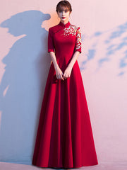 A-Line Floor Length Embroidered Qipao / Cheongsam Wedding Dress
