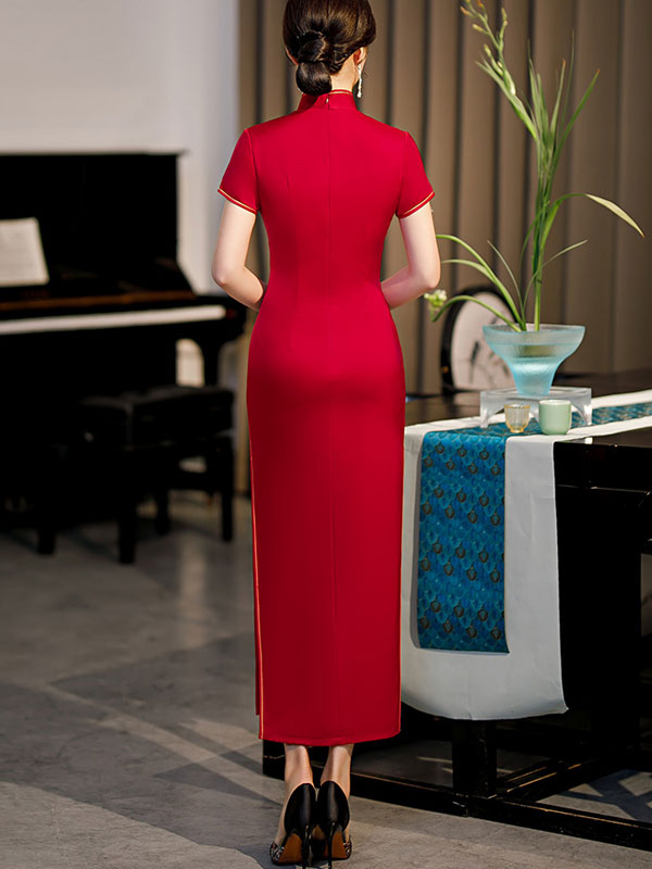 2021 Embroidered Cranes Cheongsam Qi Pao Dress