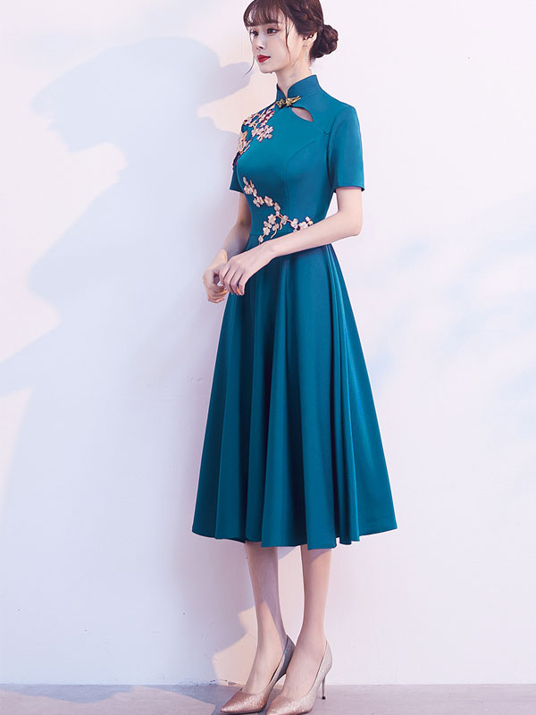 Blue Fit & Flare Cheongsam Qi Pao Party Dress