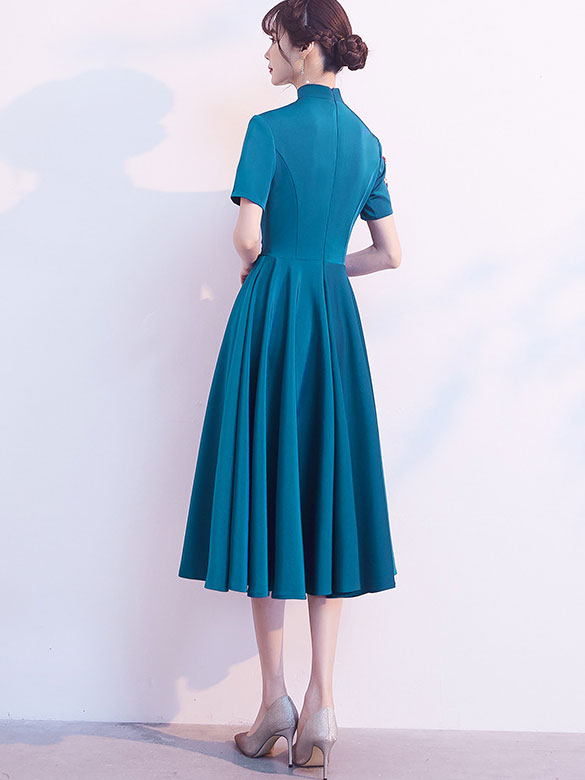 Blue Fit & Flare Cheongsam Qi Pao Party Dress