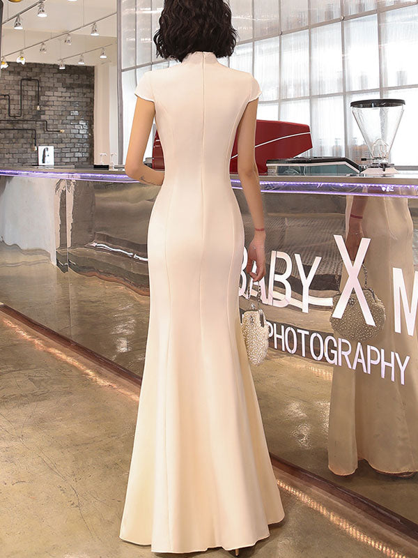 Champagne Split Front Fishtail Cheongsam Qi Pao Prom Dress