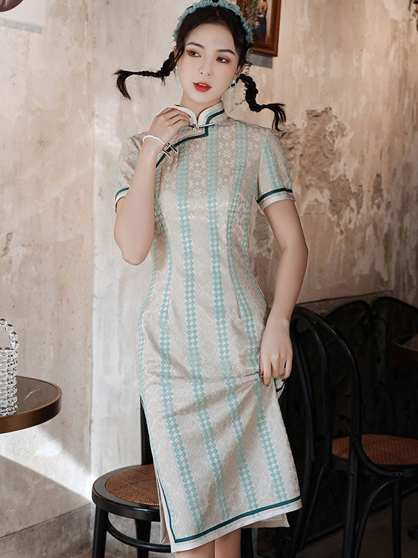 2021 Floral Lace Midi  Cheongsam Qi Pao Dress