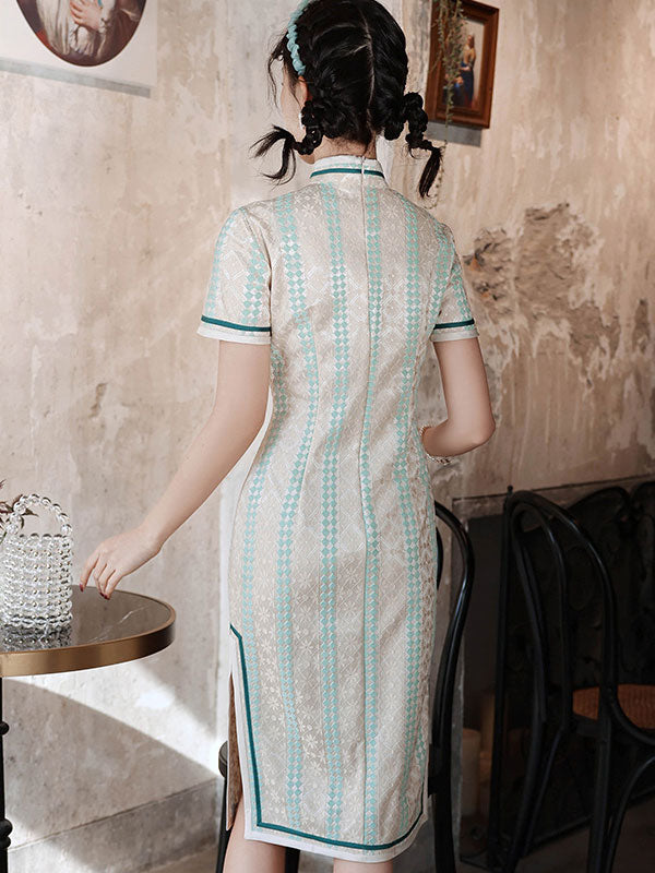 2021 Floral Lace Midi  Cheongsam Qi Pao Dress