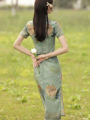 2021 Green Printed Modern Cheongsam Qi Pao Dress