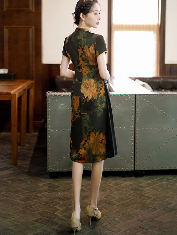 Mother's Floral A-Line Cheongsam Qi Pao Dress