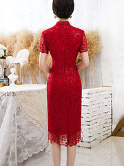 Bridal Mother's Sequined Lace Cheongsam Qi Pao Dress