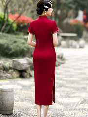 Mother's Green Red Embroidered Maxi Cheongsam Qi Pao Dress