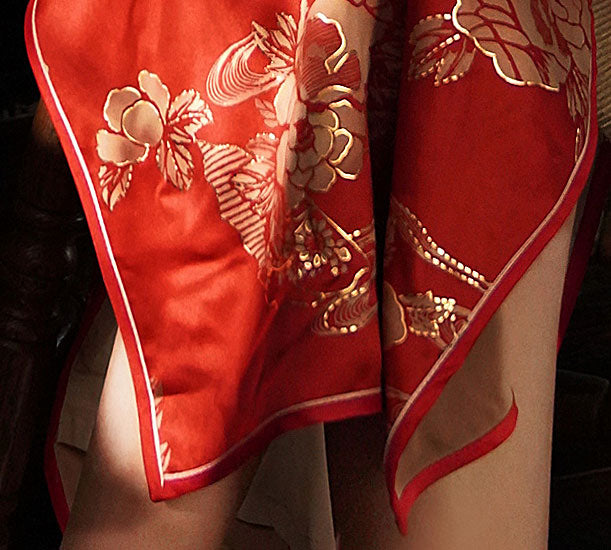 Bronzing Floral Ankle-Length Wedding Cheongsam Qi Pao Dress