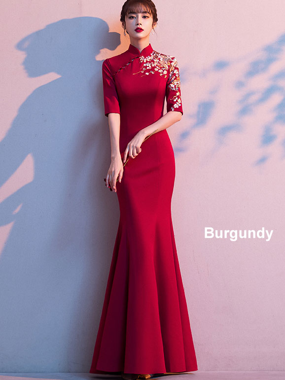 Embroidered Mermaid Fishtail Wedding Qi Pao Cheongsam Dress