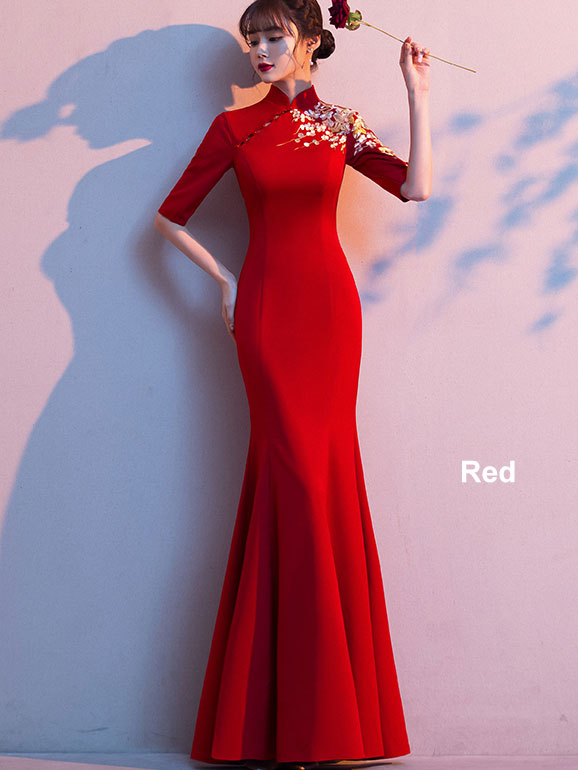 Embroidered Mermaid Fishtail Wedding Qi Pao Cheongsam Dress