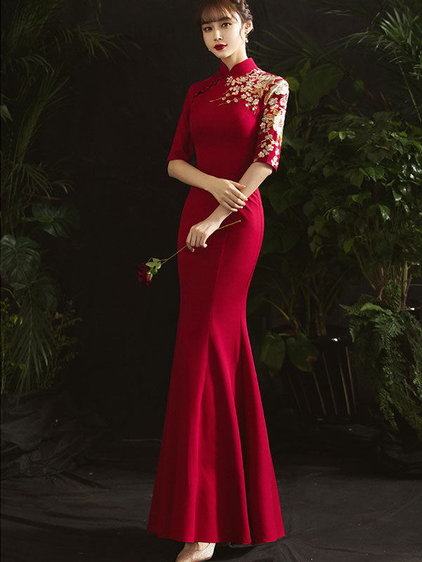 Embroidered Mermaid Fishtail Wedding Qi Pao Cheongsam Dress