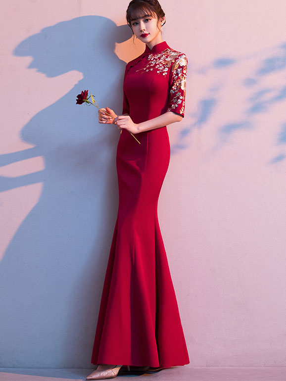 Embroidered Mermaid Fishtail Wedding Qi Pao Cheongsam Dress