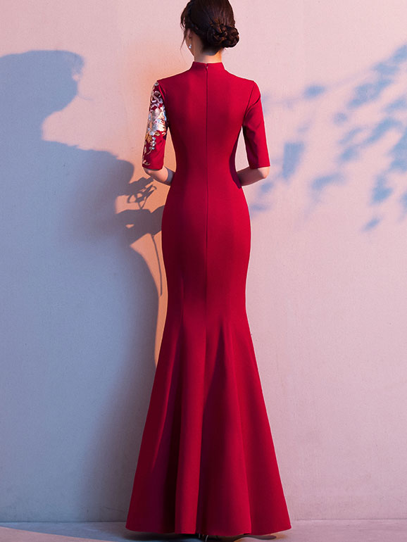 Embroidered Mermaid Fishtail Wedding Qi Pao Cheongsam Dress