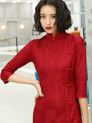 2021 Winter Red Frill Hem Qi Pao Cheongsam Dress