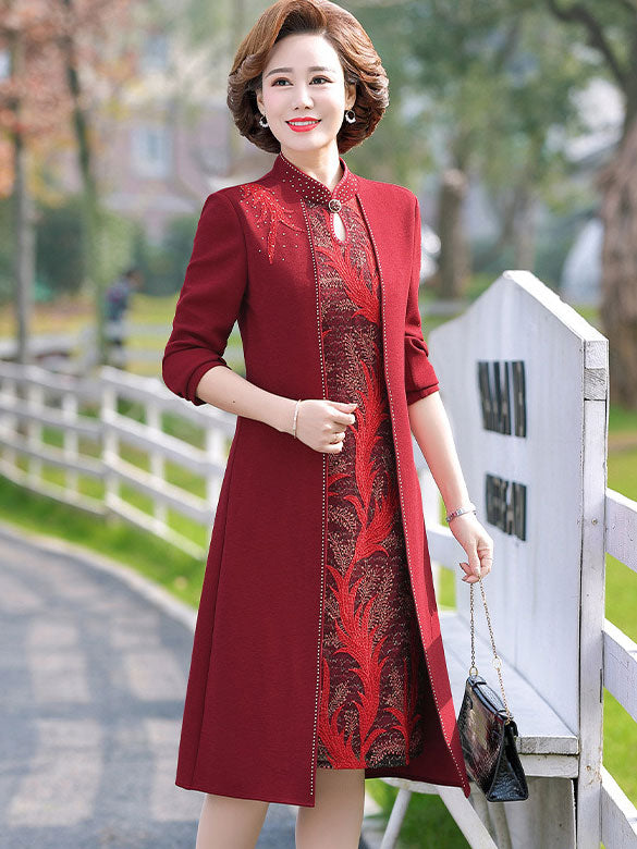Bridal Mother's Fake Two-Pieces Cheongsam Qi Pao Dress