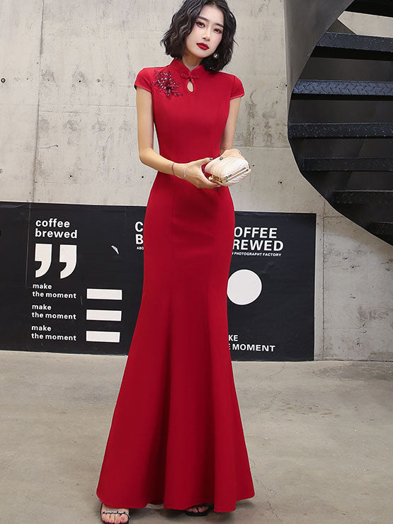 Appliques Fishtail Qi Pao Cheongsam Wedding Dress
