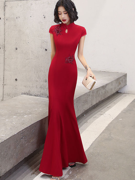 Appliques Fishtail Qi Pao Cheongsam Wedding Dress