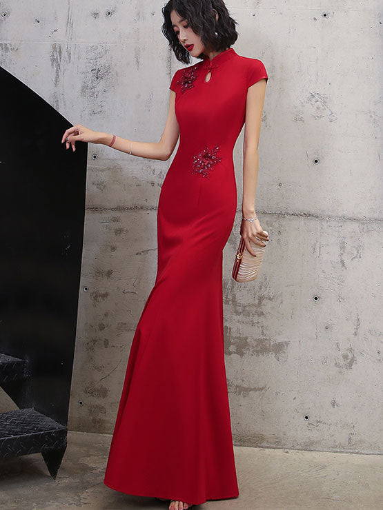 Appliques Fishtail Qi Pao Cheongsam Wedding Dress