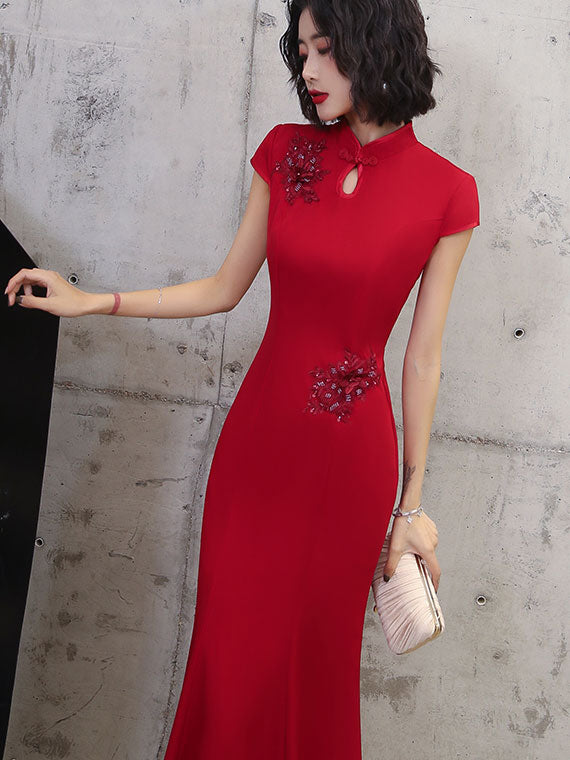 Appliques Fishtail Qi Pao Cheongsam Wedding Dress
