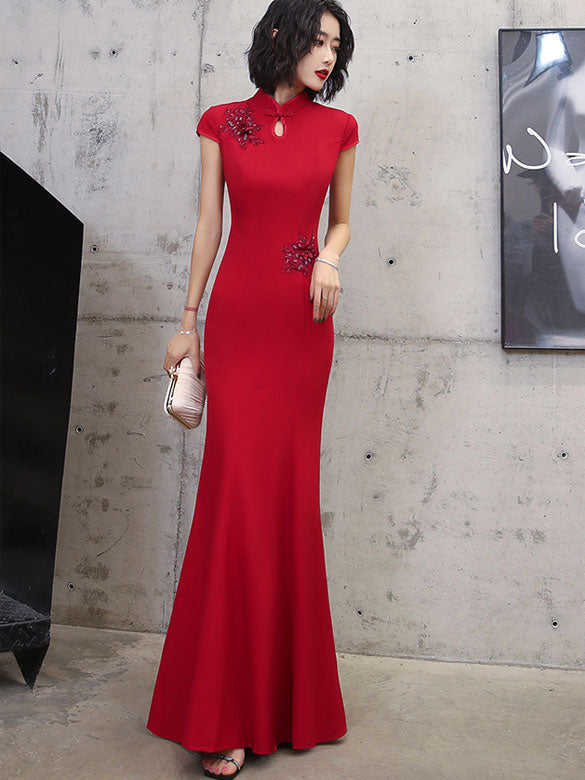 Appliques Fishtail Qi Pao Cheongsam Wedding Dress