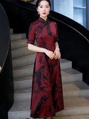 Red Floral Fit & Flare Cheongsam Qi Pao Dress