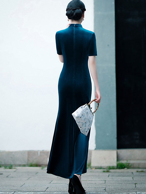 Velvet Thigh Split Fishtail Cheongsam Qi Pao Dress
