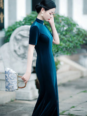 Velvet Thigh Split Fishtail Cheongsam Qi Pao Dress