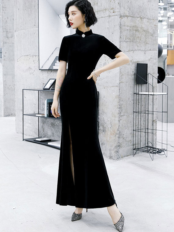 Velvet Thigh Split Fishtail Cheongsam Qi Pao Dress