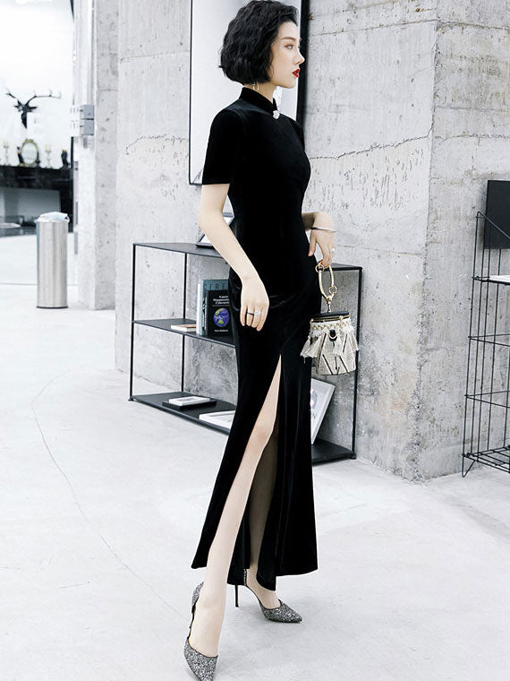 Velvet Thigh Split Fishtail Cheongsam Qi Pao Dress