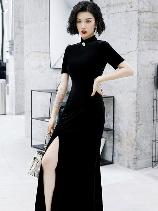 Velvet Thigh Split Fishtail Cheongsam Qi Pao Dress