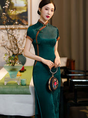 Green Red Floral Wedding Qi Pao Cheongsam Wedding Dress