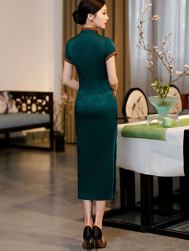Green Red Floral Wedding Qi Pao Cheongsam Wedding Dress