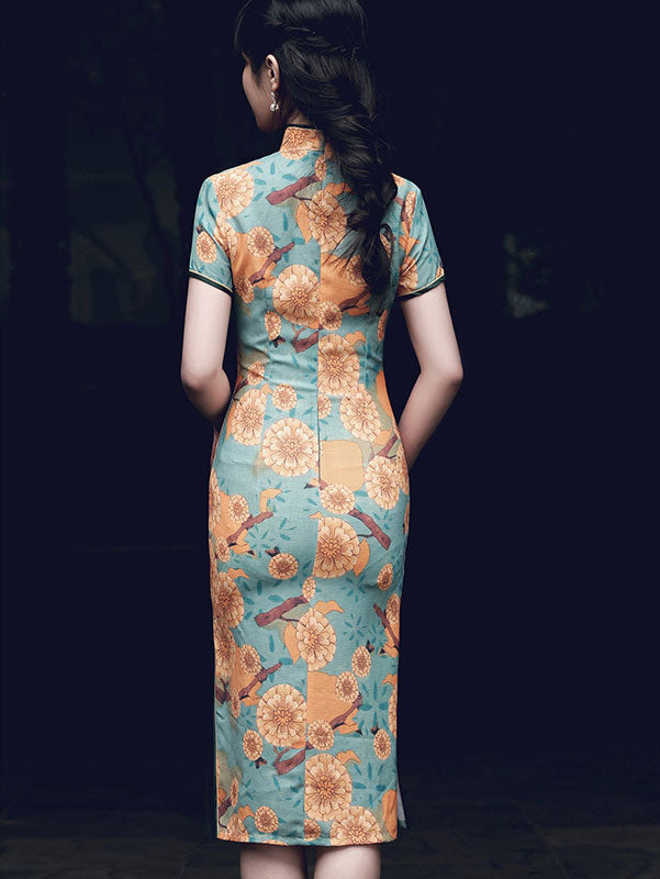 Daisy Floral Summer Mid Cheongsam Qi Pao Dress