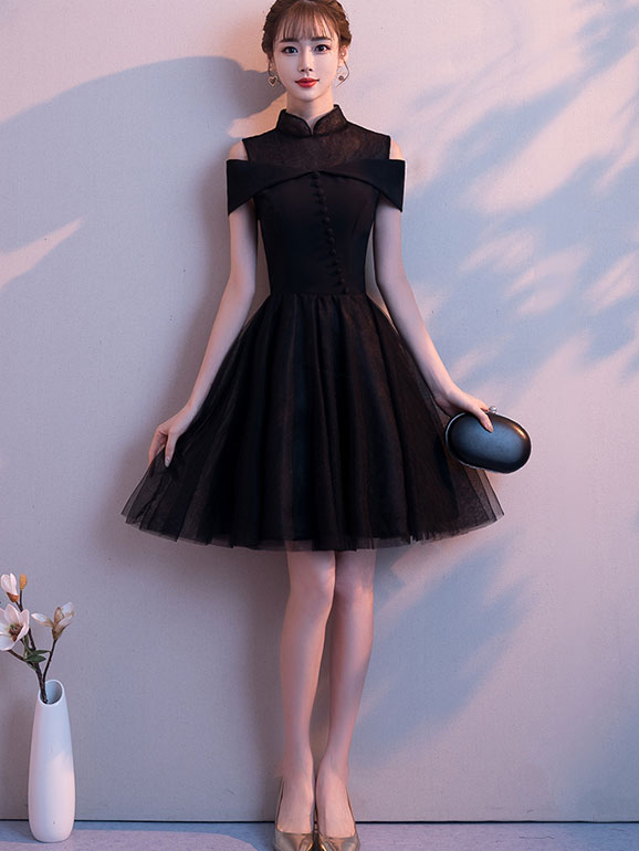 Cold Shoulder Tulle Cheongsam Qi Pao Dress